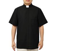 BPURB Chemise Clergé Prêtre pour Homme Col Romain église Catholique Pasteur Prédicateur Ministre Clergyman Chemises, Manches Courtes Noir,44