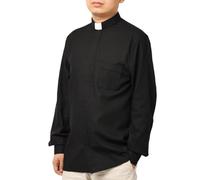 BPURB Chemise Clergé Prêtre pour Homme Col Romain église Catholique Pasteur Prédicateur Ministre Clergyman Chemises, Manches Longues Noir, 50