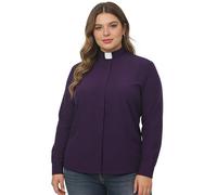 BPURB Chemise de ministre du clergé Col Romain à Manches Longues Boutonnée en Coton mélangé Stretch Coupe Classique pour Femme