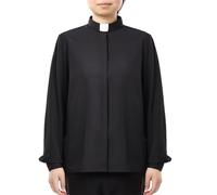 BPURB Chemise de ministre du clergé Col Romain à Manches Longues Boutonnée en Coton mélangé Stretch Coupe Classique pour Femme, Noir, M