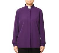BPURB Chemise de ministre du clergé Col Romain à Manches Longues Boutonnée en Coton mélangé Stretch Coupe Classique pour Femme