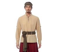 BPURB Chemise de Pirate Viking pour Homme - Costume Celtique médiéval - Style Renaissance Steampunk Gothique - Manches Longues - À Lacets - pour Halloween, Kaki, M