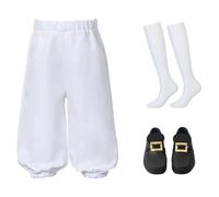 BPURB Costume Colonial pour Enfants Costume de Cosplay Pirate médiéval Costume Renaissance Costume Culotte (Pantalon avec Chaussettes Blanches Hautes au Genou et Boucle de Chaussure dorée)