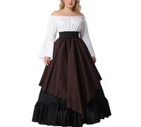 BPURB Costume de Médiévale Femme Renaissance Trompette Manche Victorienne Robe Deguisement avec Haut et jupe et jupon (Noir/Café, M)