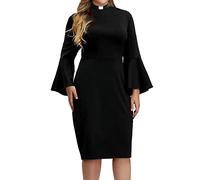 BPURB Élégante Robe d'église pour Femme Grande Taille à Manches à Volants Cloches Robe du clergé avec Insert de Collier Onglet Gratuit, Noir, XL