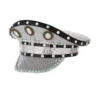 BPURB Femmes Steampunk Rave Capitaine Style Strass Sequin Chapeau haut de forme pour hommes Festival Carnaval Halloween Costume Cosplay