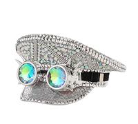 BPURB Femmes Steampunk Rave Capitaine Style Strass Sequin Chapeau haut de forme pour hommes Festival Carnaval Halloween Costume Cosplay