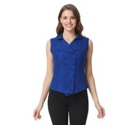 BPURB Gilet victorien à double boutonnage pour femme - Col à revers - Coupe ajustée - Sans manches, bleu marine, L