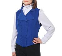 BPURB Gilet victorien à double boutonnage pour femme - Col à revers - Coupe ajustée - Sans manches, bleu marine, XL