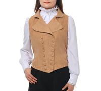 BPURB Gilet victorien à double boutonnage pour femme - Col à revers - Coupe ajustée - Sans manches, kaki, XXL