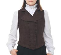 BPURB Gilet victorien à double boutonnage pour femme - Col à revers - Coupe ajustée - Sans manches, marron foncé, L