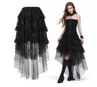 BPURB Jupe victorienne en tulle et maille superposée pour femme, bustier, corset taille haute, asymétrique, longue jupe gothique, Noir , M