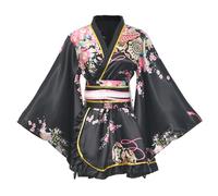 BPURB Kimono Costume traditionnel japonais Geisha Yukata Cosplay Femme Sexy Fleurs de Cerisier Patten Peignoir de nuit avec ceinture Obi, Noir, M