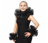 BPURB Renaissance Victorien Volants Col et Manchettes de Poignet Ensemble Organza Couches Clown Choker Col Manchette (Noir)