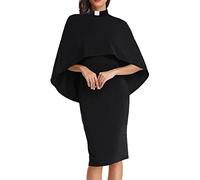BPURB Robe d'église pour Femme - Cape Chauve-Souris - Robe mi-Longue avec col à Languette, Noir, XL