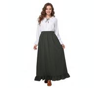 BPURB Robe médiévale de la Renaissance pour Femme - Costume Paysanne Victorienne à épaules dénudées - Chemisier Haut Jupe à Manches Longues - Robe Vintage - Blanc + Jupe Verte - Taille XL