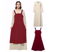 BPURB Robe tunique médiévale vintage à bretelles avec dos lacé dans le dos viking, robe tunique à bretelles, costume de paysan pour costumade, Rouge, XXL