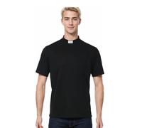 BPURB T-shirt à manches courtes pour homme avec col à languette - Costume de pasteur de ministre prédicateur, Noir , L
