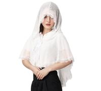 BPURB Voile à capuche en dentelle Mantilla catholique pour église latine style espagnol, blanc, Taille unique
