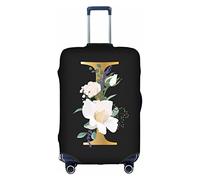 bqabhu Flower Lette A-M Housse de bagage élastique lavable extensible anti-rayures pour enfant et adulte Noir, Lettre fleur I, XL (for 29--32 inch luggage), Housse de bagage