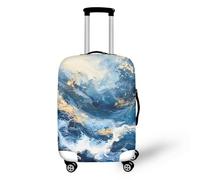 bqabhu Housse de protection pour bagages de voyage avec fermeture éclair pour voyage d'été, mer, plage, étoile de mer, coquillage, sable, Ocean Sea Wave Blue Gold, L fits 25-28 inch Suitcase, Housse
