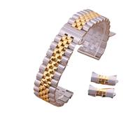BQAXUREW EDVENA Bracelet De Montre en Acier Inoxydable Massif 19/20/21/22mm 12/13/14/16/17/18mm Bracelet Plat Incurvé Fin Demi-Cercle Lien Bracelet Remplacement(Silver-Gold_16mm)