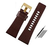 BQAXUREW EDVENA Bracelet De Montre en Cuir Véritable Compatible avec Diesel DZ7396DZ1206 DZ1399 DZ1405 Bracelet De Montre Litchi Grain 22 24 26 27 28 30 32 Bracelet De 34 Mm(Brown Gold Clasp_27mm)