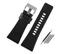 BQAXUREW EDVENA Bracelet De Montre en Cuir Véritable Compatible avec Diesel DZ7396DZ1206 DZ1399 DZ1405 Bracelet De Montre Litchi Grain 22 24 26 27 28 30 32 Bracelet De 34 Mm(Black Silver Clasp_22mm)