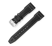 BQAXUREW EDVENA Bracelet De Montre En Cuir Véritable Compatible Avec IWC Big Pilot Marron Noir Bracelet De Montre En Cuir De Vachette 20mm 21mm 22mm Accessoire De Bracelet(Flat black white,21mm)