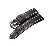 BQAXUREW EDVENA Bracelet En Cuir De Vache Noir Marron Brossé Vintage 18mm 20mm 21mm 22mm 23mm 24mm 26mm Bracelet En Cuir De Cheval Fou Souple(Black sliver buckle,24mm)