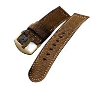 BQAXUREW EDVENA Bracelet en toile ajusté en cuir de vachette première couche fait main, 20 22 24 mm, bracelet vintage souple avec bracelet de montre en bronze(A brass button,24mm)