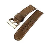 BQAXUREW EDVENA Bracelet en toile ajusté en cuir de vachette première couche fait main, 20 22 24 mm, bracelet vintage souple avec bracelet de montre en bronze(B brass button,22mm)