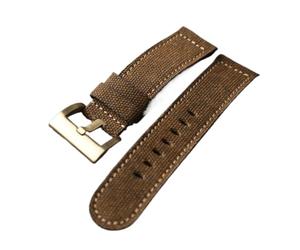 BQAXUREW EDVENA Bracelet en toile ajusté en cuir de vachette première couche fait main, 20 22 24 mm, bracelet vintage souple avec bracelet de montre en bronze(B brass button,20mm)