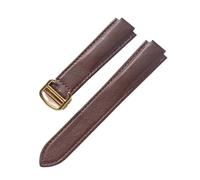 BQAXUREW EDVENA Compatible avec Le Bracelet Ballon Bleu Cartier, Bracelet for Hommes Et Femmes, Bracelet en Cuir Souple Convexe, Boucle Pliante, Accessoires De Montre(Dark Brown Gold_16X9mm)