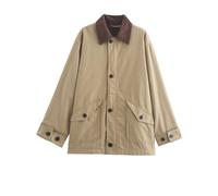 BQDCQB Veste en toile large pour femmes - Style grenier - Manches longues - Col à revers en velours côtelé - Tendances de la mode d'automne 2025 - Veste tendance pour l'extérieur, kaki, M