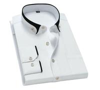 BQDPYZBD Chemise pour Homme Élastique À Manches Longues Hommes, Col Contrasté, Business Décontracté, Confortable, sans Repassage-blanc-40 L (60-75 Kg)