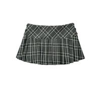 BQDPYZBD Jupes Mini D'été pour Femmes, À Carreaux Vintage Plissées Verts, Style Preppy-Gris-l