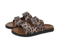 BQDPYZBD Pantoufles pour Femmes À Boucle De Ceinture Imprimée Léopard, Bout Ouvert, Rond, Semelle Double Couche-marron-36