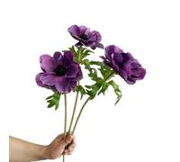 BQEE Bouquet d'anémone artificielle, 6 tiges de fleurs en soie au toucher réaliste, 48 cm de long, 13 cm de diamètre, bouquet de mariage pour décoration de maison, table et événement (violet foncé)
