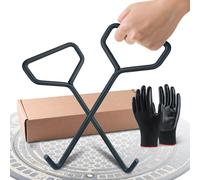 BQHRJG Lot de 2 leviers de couvercle d'égout de 30 cm, crochets en acier au carbone noir, crochets pour crochets d'égout et de drainage, lève-couvercle de regard livré avec une paire de gants