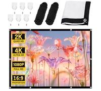 Bqkroa Écran de projection 100" : écran de projection blanc softscreen 4K home cinéma, écran portable pliable, écran 169", pour la maison, le bureau et les cours, avec corde et 8 crochets, 2,21 × 1,25