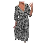 BQLFPOIHP Casual Print V-Neck Long Dress, Emily Charm Dresses Bohemian, Plus Size V Neck Boho Floral Dress(Color:Black,Size:4XL)