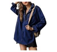 BQLFPOIHP Cautiousm Chic & Comfy Denim Pullover - Button V Neck Blouse,Womens Loose Fit Long Sleeve Jean Jacket(Dark blue,XL)