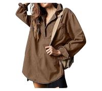 BQLFPOIHP Cautiousm Chic & Comfy Denim Pullover - Button V Neck Blouse,Womens Loose Fit Long Sleeve Jean Jacket(Brown,XL)