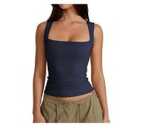 BQLFPOIHP Clergment Tank Top, Cleargget Women's Square Neck Sleeveless Double-Layer Tank Tops(Navy blue,L)