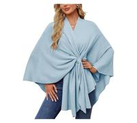 BQLFPOIHP Consolidateh Sweater, Cross Front Knit PonchoSweater, Elegant Shawl Wraps Soft Open Front Poncho Sweater(Light blue)