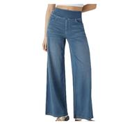 BQLFPOIHP Pull Up Jeans, Stretch Jeans, High Waisted Stretchy Pull On Wide Leg Denim Pants with Pocket(Medium Blue,S)
