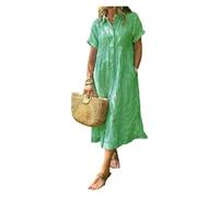 BQLFPOIHP Striped Lapel Button Down Shirt Dress, Summer Casual Button up Short Sleeve Long Shift Dress(Green,XL)