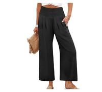 BQLFPOIHP Sufficientn Pants, Sufficientn Women's Smocked Waist Wide Leg Pants Summer Beach(Black,2XL)