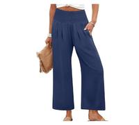 BQLFPOIHP Sufficientn Pants, Sufficientn Women's Smocked Waist Wide Leg Pants Summer Beach(Blue,2XL)